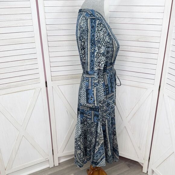 Lauren Ralph Lauren Printed Patchwork Knit Fit Flare Dress Blue Small - Picture 3 of 11